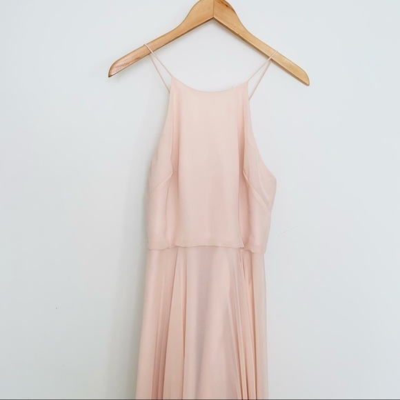 Jenny Yoo Blush Light Pink Luca Bridesmaid High Neck Maxi Dress Gown Size 8 - Picture 5 of 10